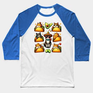 Feline Fiesta: Cats and Tacos Baseball T-Shirt